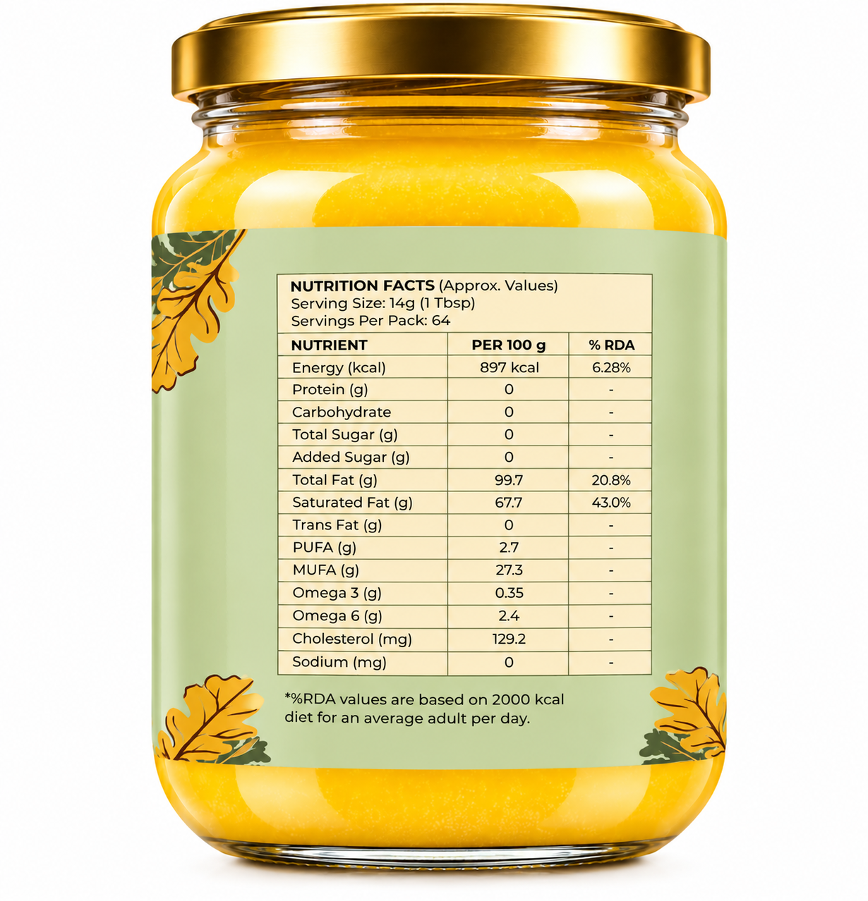 Organic Bilona A2 Desi Cow Ghee 500Ml 3 - Bilonika Foods Golden Ghee Nutrition Facts Jar